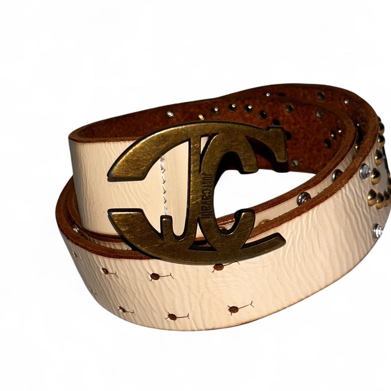 Roberto Cavalli Leather Y2K Tan and cream studded leather belt