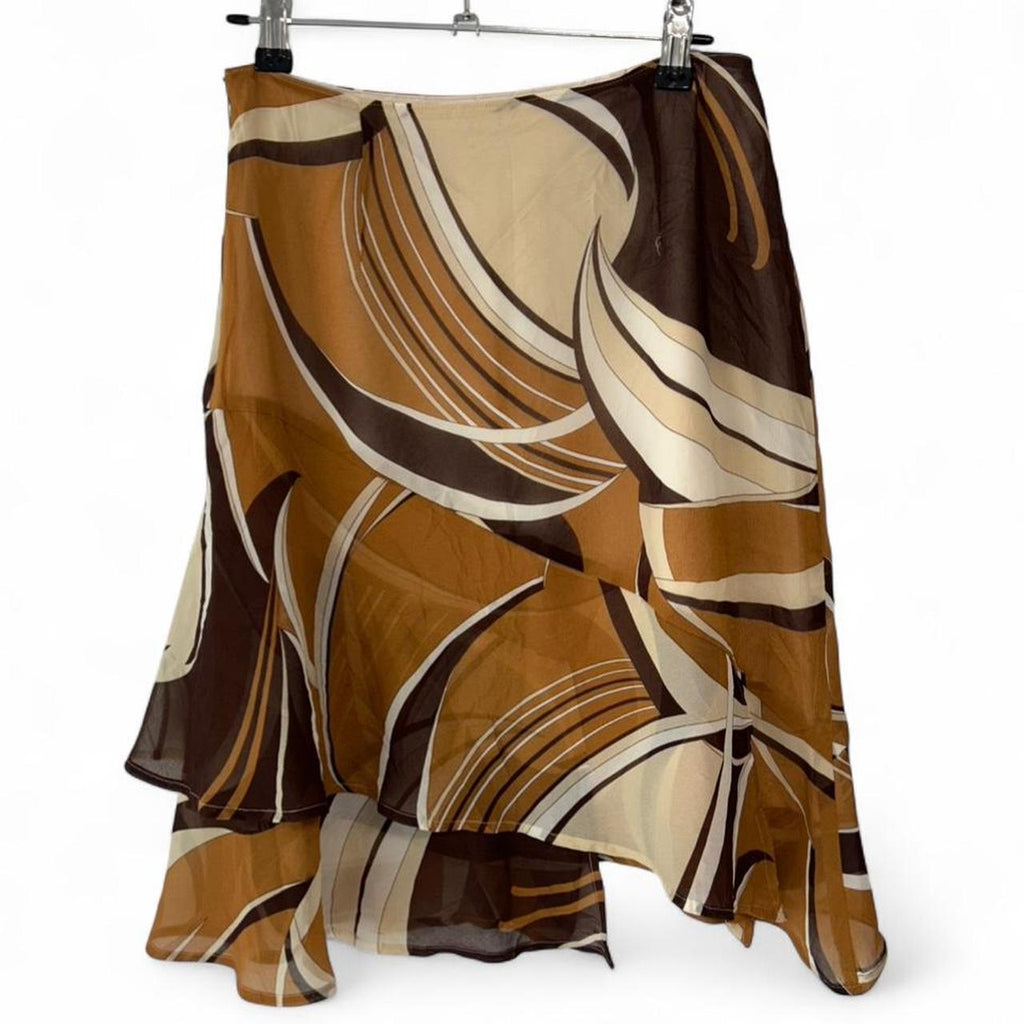 Y2K unbranded - Brown & cream abstract print midi skirt Small