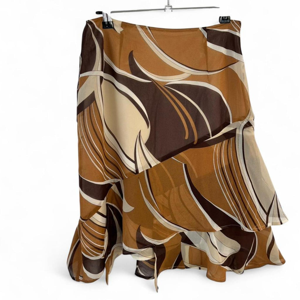 Y2K unbranded - Brown & cream abstract print midi skirt Small