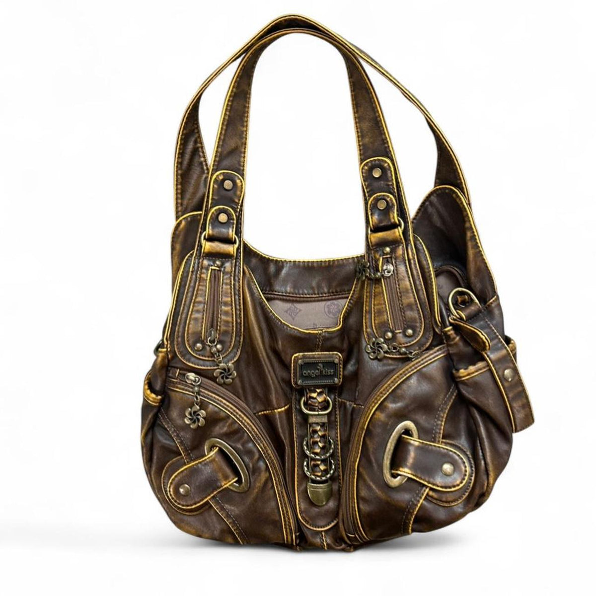 Angel kiss Y2K large distressed brown handbag