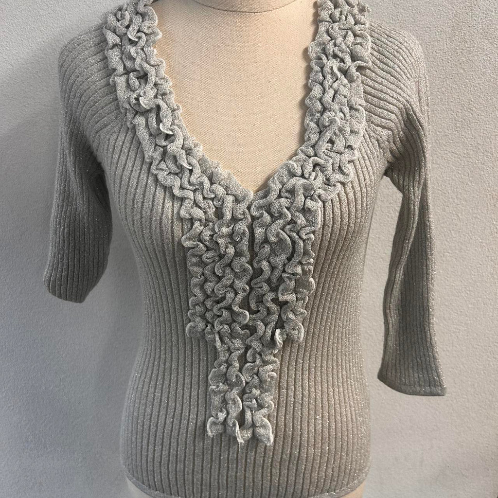 Y2k grey ruffled blouse - Unbranded