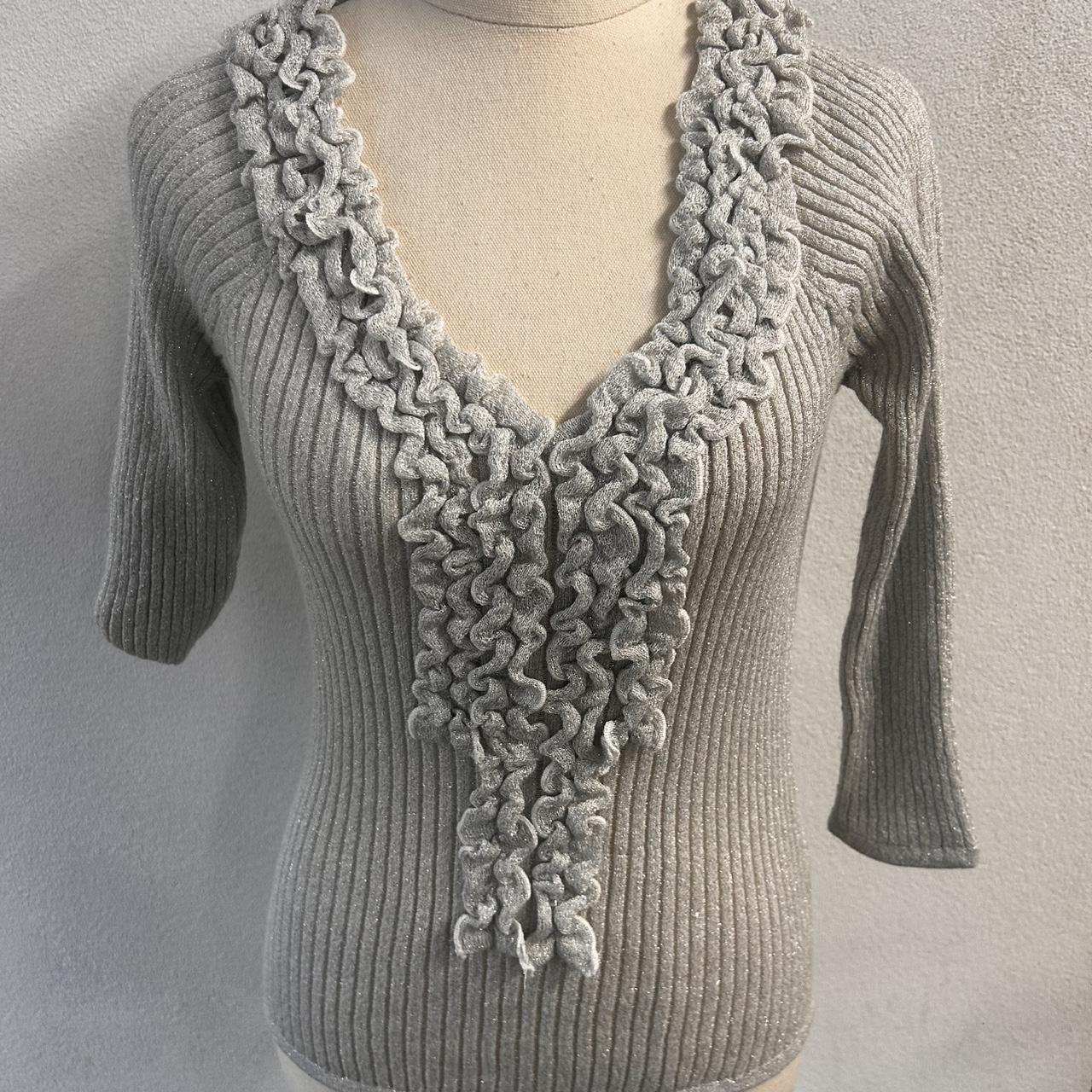 Y2k grey ruffled blouse - Unbranded