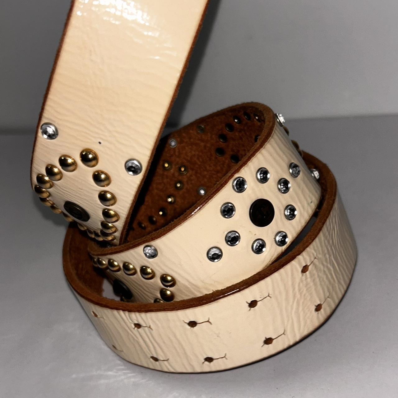 Roberto Cavalli Leather Y2K Tan and cream studded leather belt
