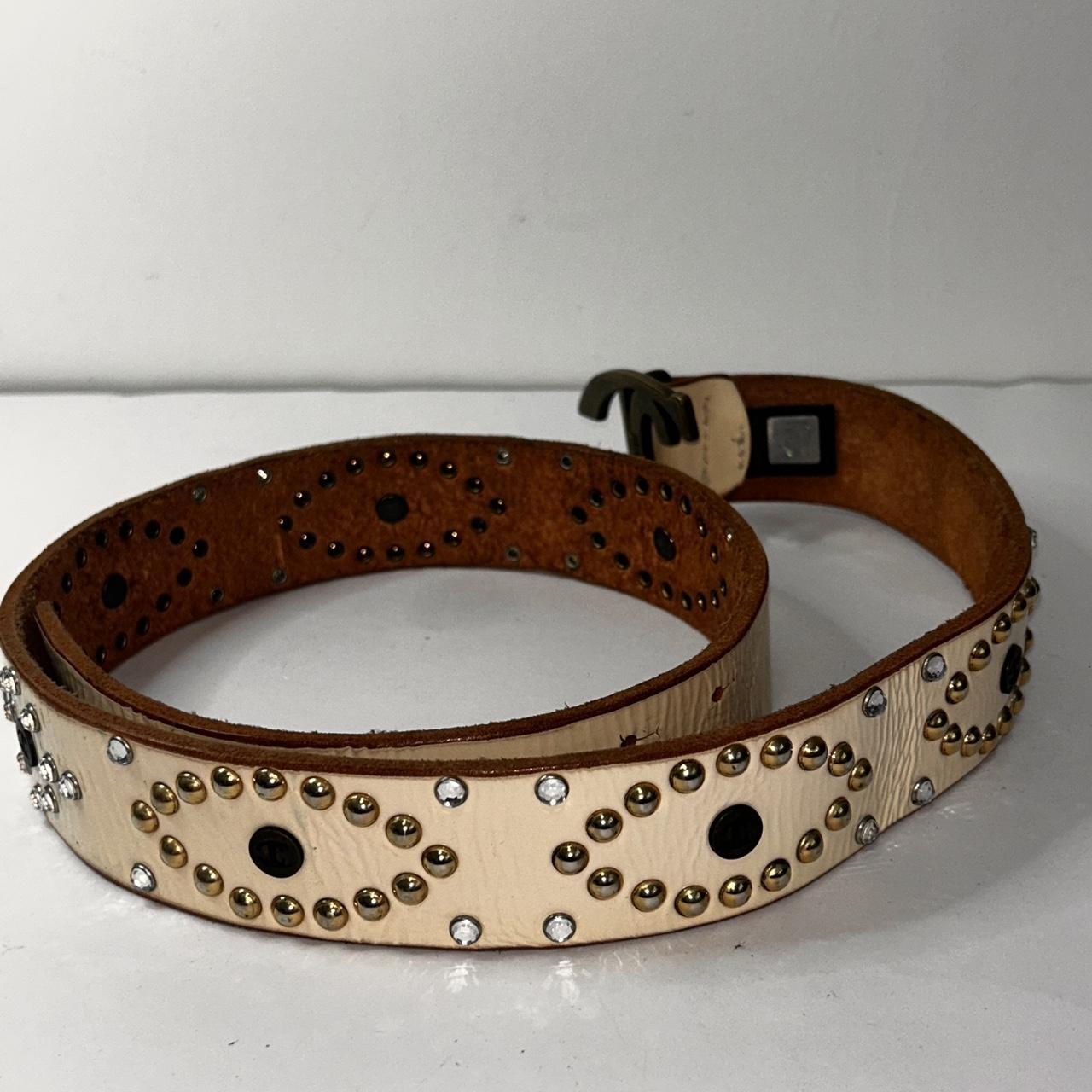 Roberto Cavalli Leather Y2K Tan and cream studded leather belt