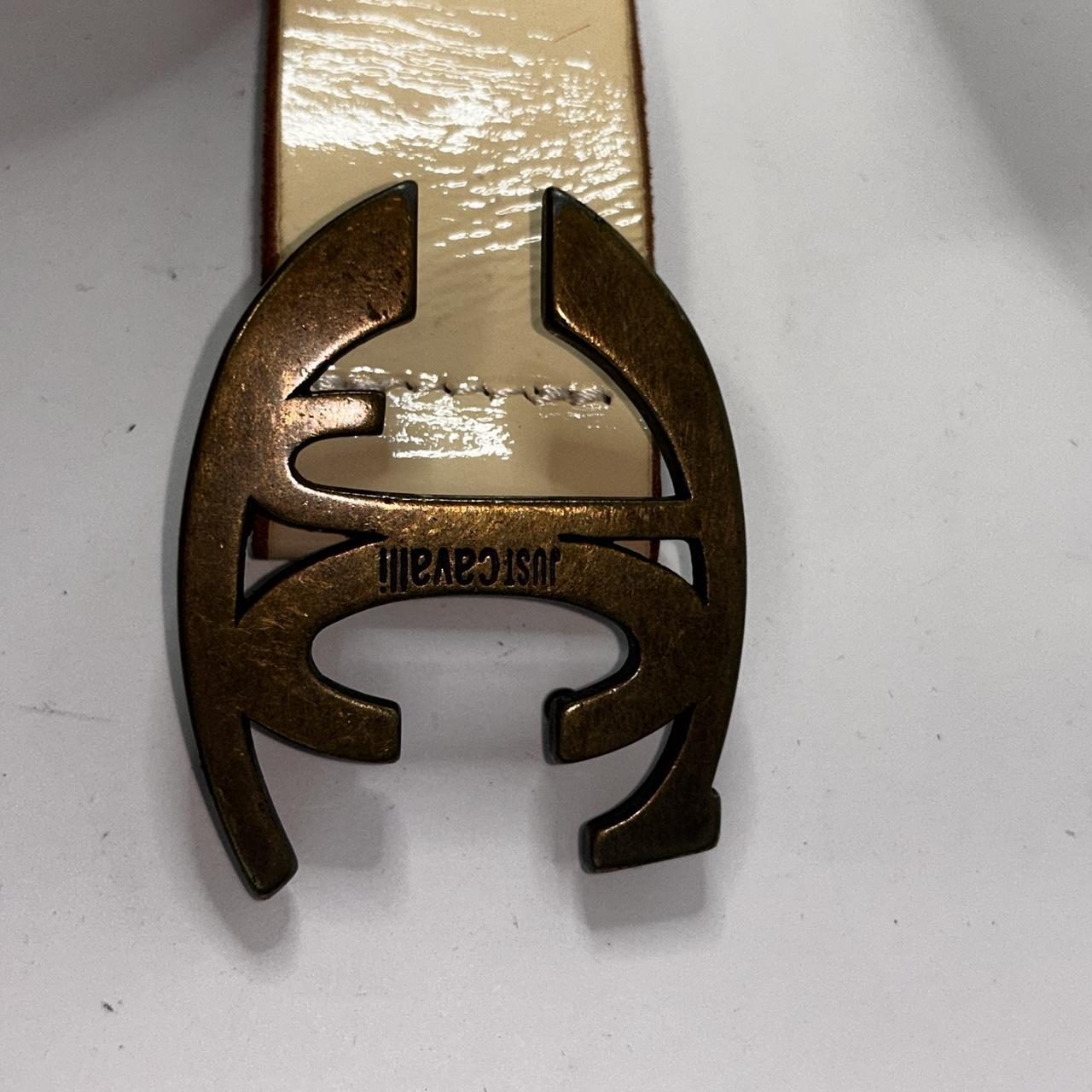 Roberto Cavalli Leather Y2K Tan and cream studded leather belt