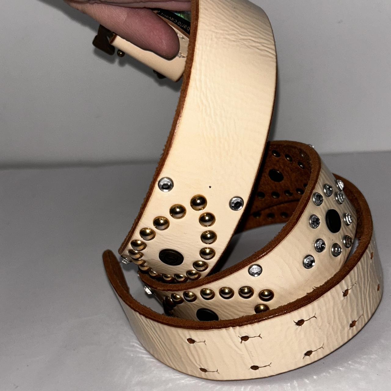 Roberto Cavalli Leather Y2K Tan and cream studded leather belt